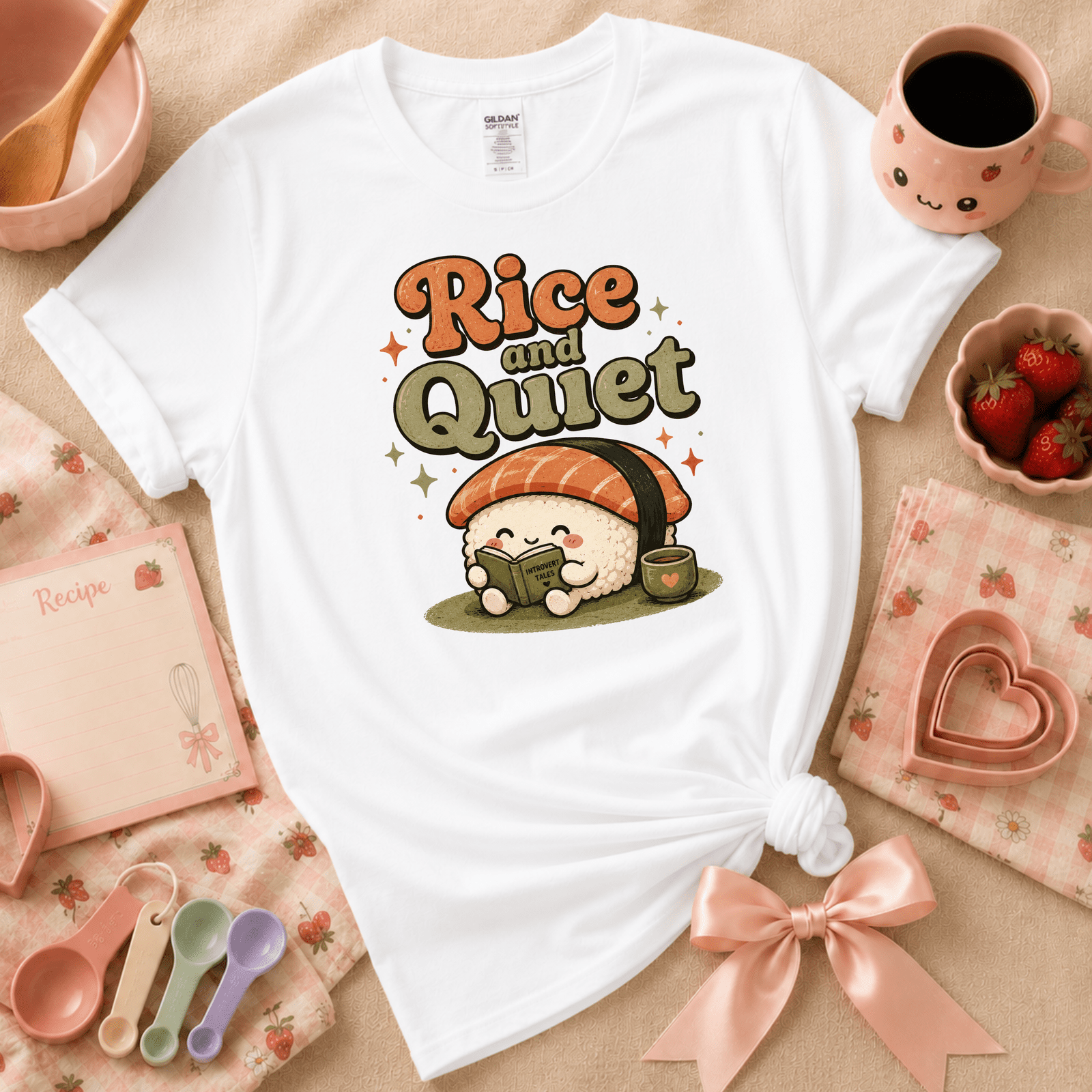 Rice And Quiet | Cute Food Graphic T-Shirt