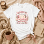 Cute Battery introvert graphic t-shirt cozy flat lay in white.