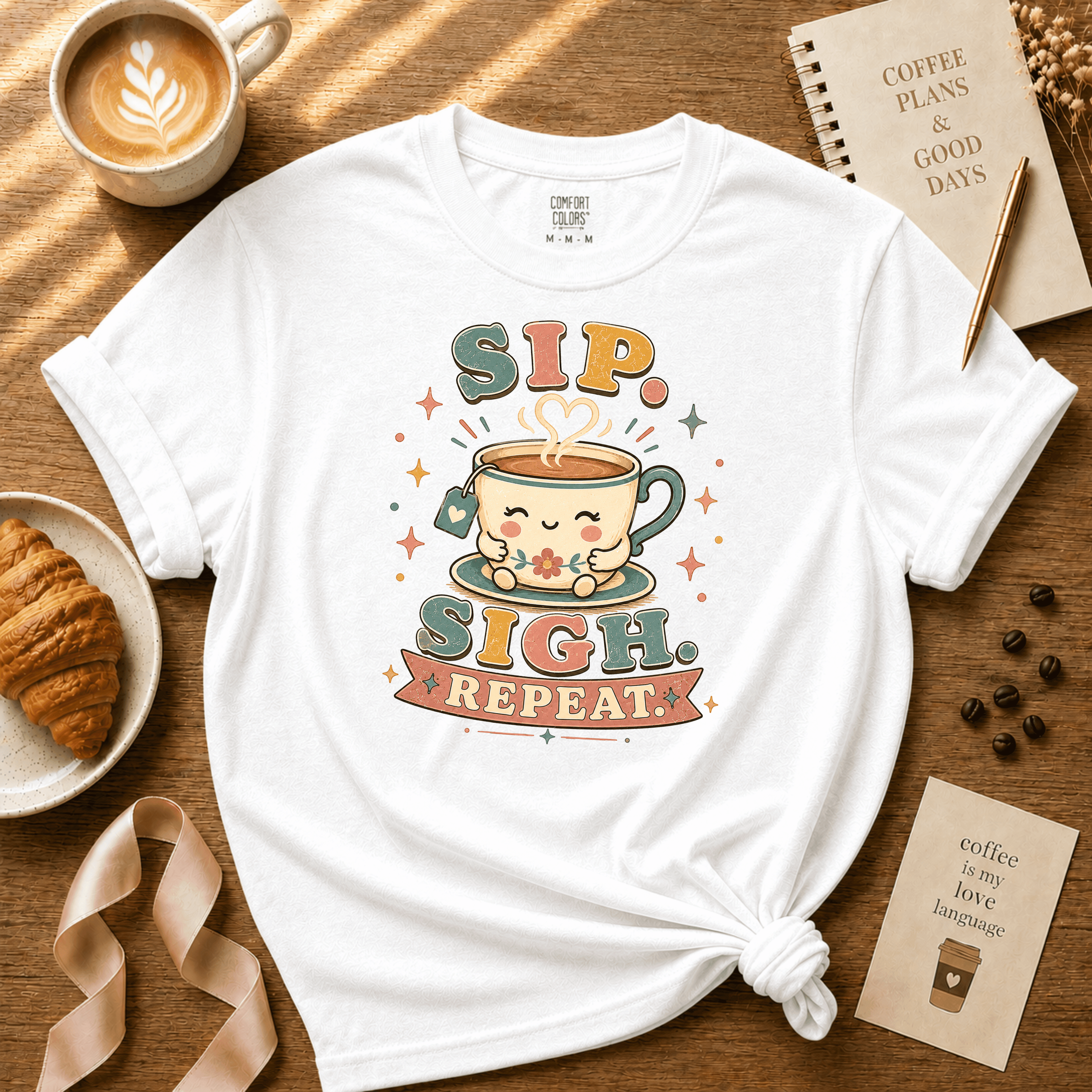 Sip. Sigh. Repeat | Coffee Lover Graphic T-Shirt