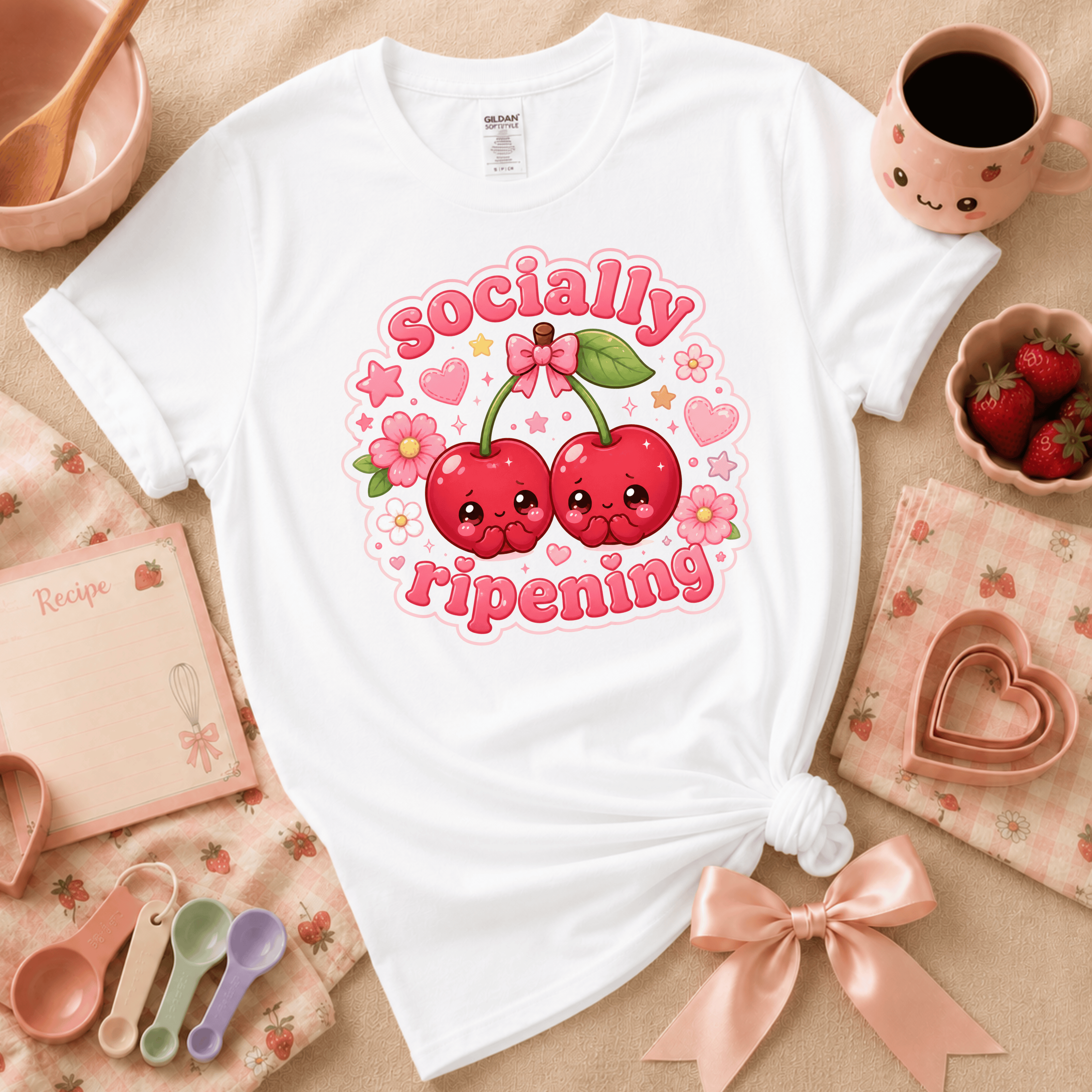 Cherry Ripening | Cute Food Graphic T-Shirt