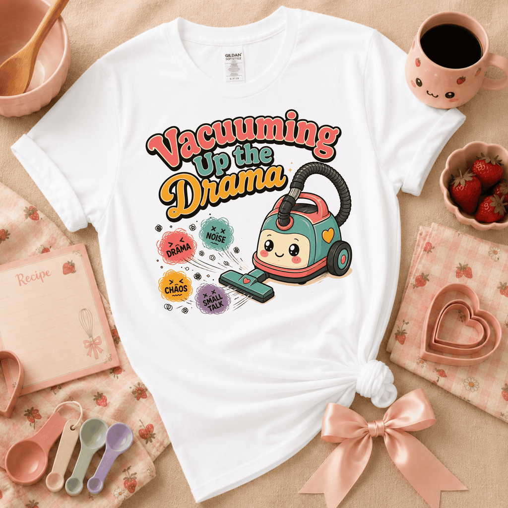 Vacuuming The Drama | Funny Introvert Graphic T-Shirt