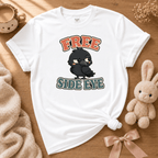 Free Side Eye cute animal graphic t-shirt cozy flat lay in white.
