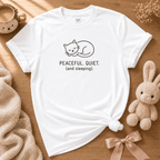 Peaceful, quiet cute animal graphic t-shirt cozy flat lay in white.