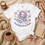 I'd Rather Be In Space introvert graphic t-shirt cozy flat lay in white.