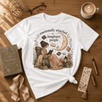 Imaginary People book lover graphic t-shirt cozy flat lay in white.