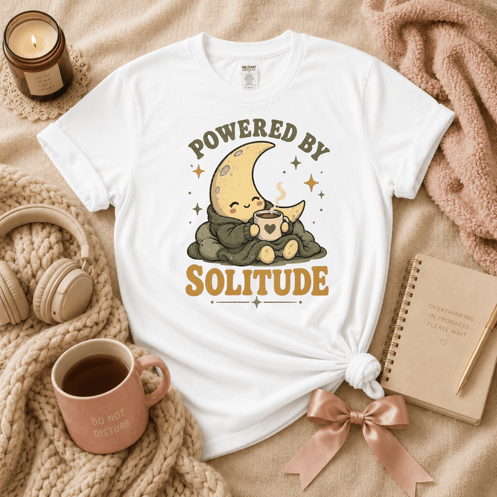 Powered By Solitude | Funny Introvert Graphic T-Shirt