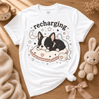Boston Sleeping cute animal graphic t-shirt displayed in a cozy flat lay in white.