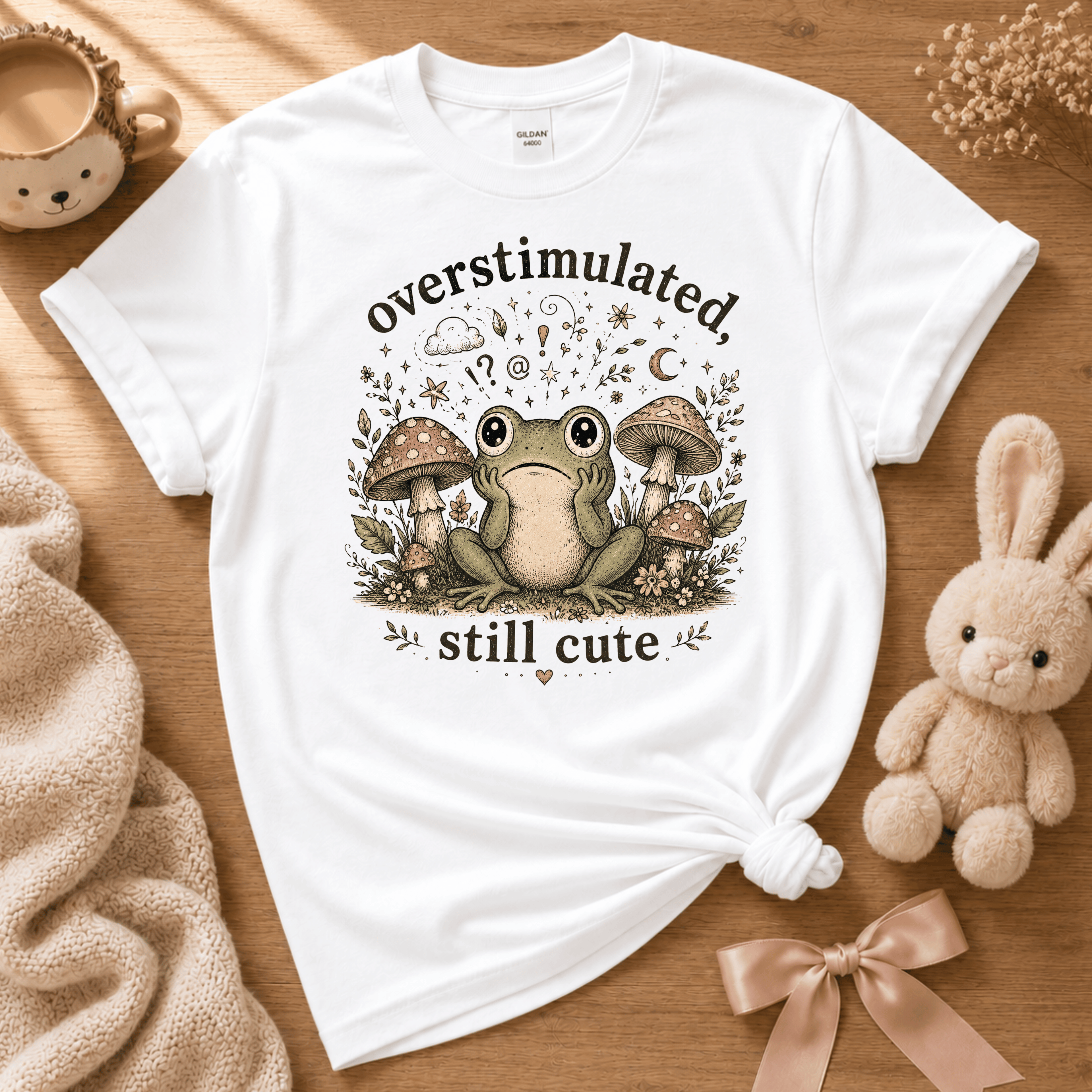 Overstimulated, Still Cute | Cute Animal Graphic T-Shirt