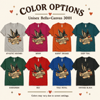 Winging It Premium T-Shirt color chart: Athletic Heather, Berry, Burnt Orange, Deep Teal, Evergreen, Red, True Royal, Vintage Black