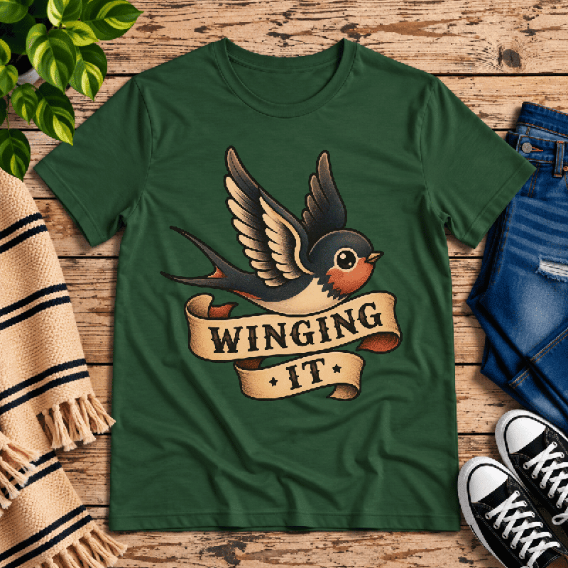 Winging It Premium T-Shirt in evergreen, flat lay