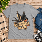 Winging It Premium T-Shirt in athletic heather gray, flat lay