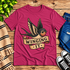 Winging It Premium T-Shirt in berry, flat lay