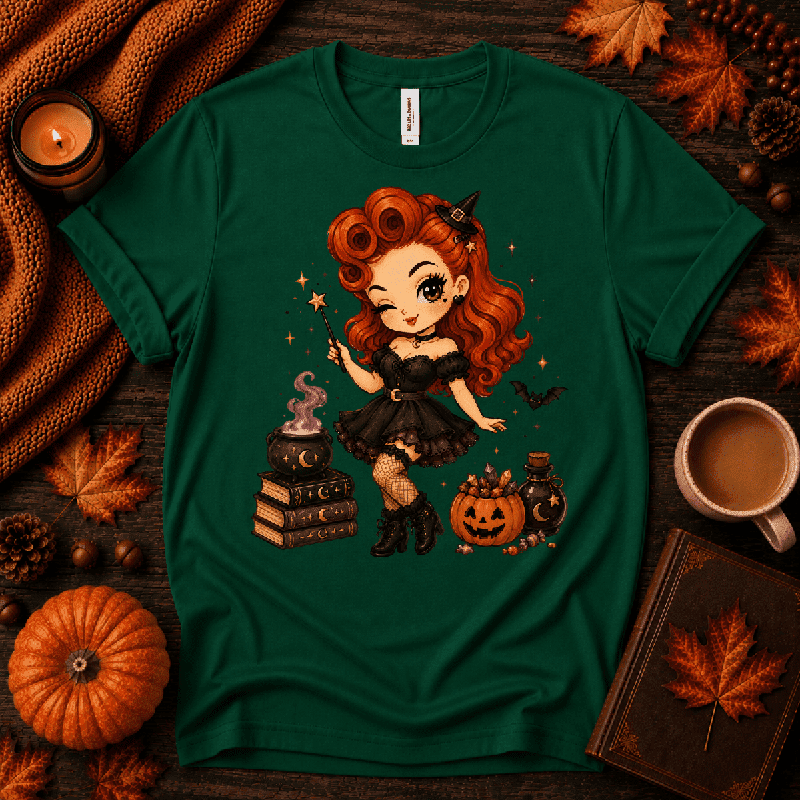Witchy Wendy Premium T-Shirt in evergreen, flat lay
