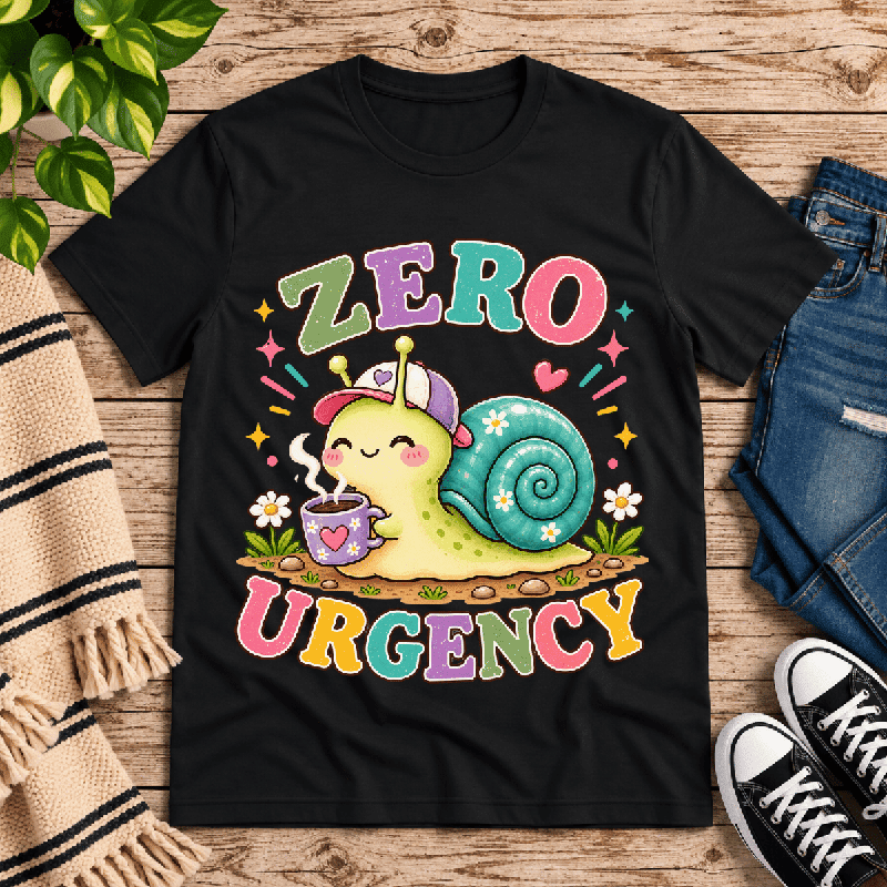 Zero Urgency Premium T-Shirt in vintage black, flat lay