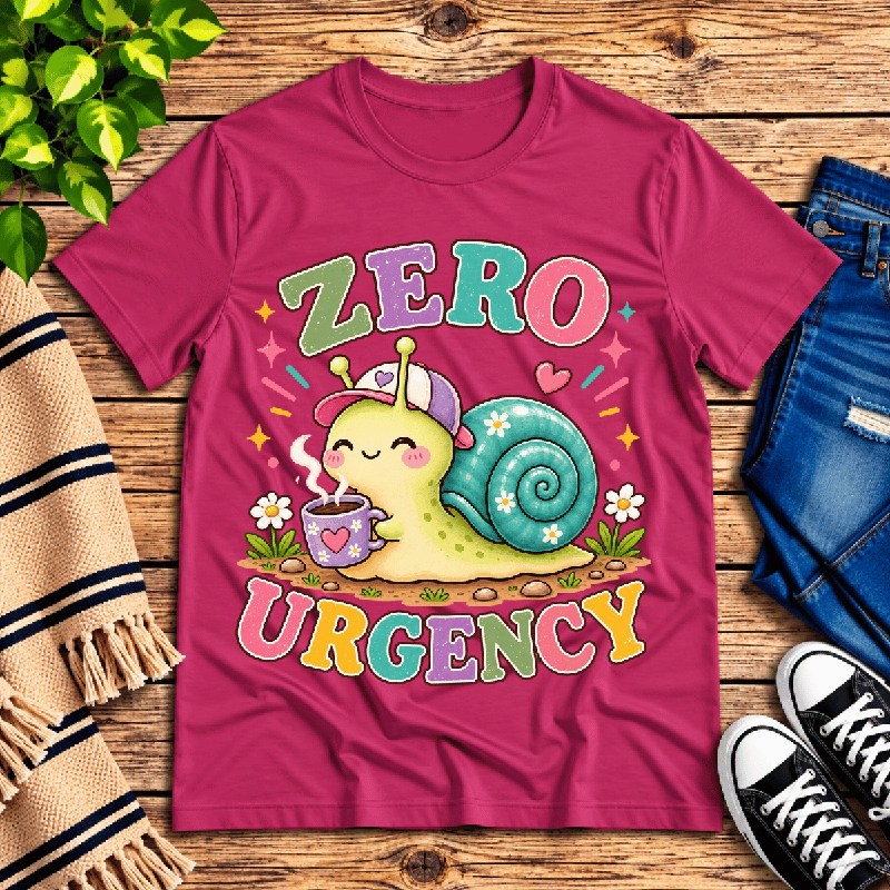 Zero Urgency Premium T-Shirt in berry, flat lay
