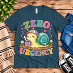Zero Urgency Premium T-Shirt in deep teal, flat lay